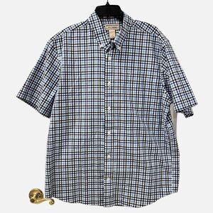 Duluth Trading Co. Wrinkle Fighter Blue Plaid Short Sleeve Shirt Size Large